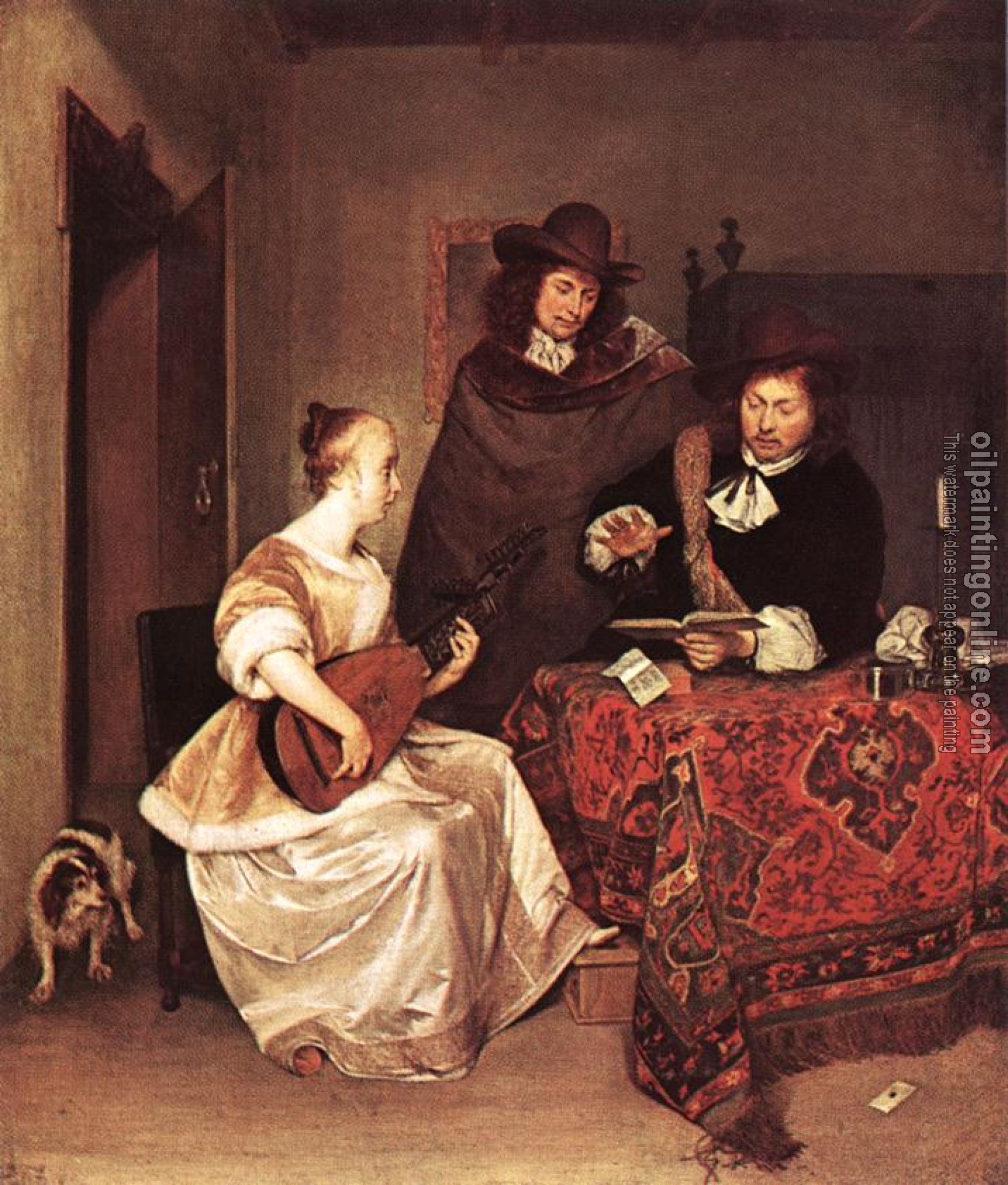 Borch, Gerard Ter - A Young Woman Playing A Theorbo To Two Men